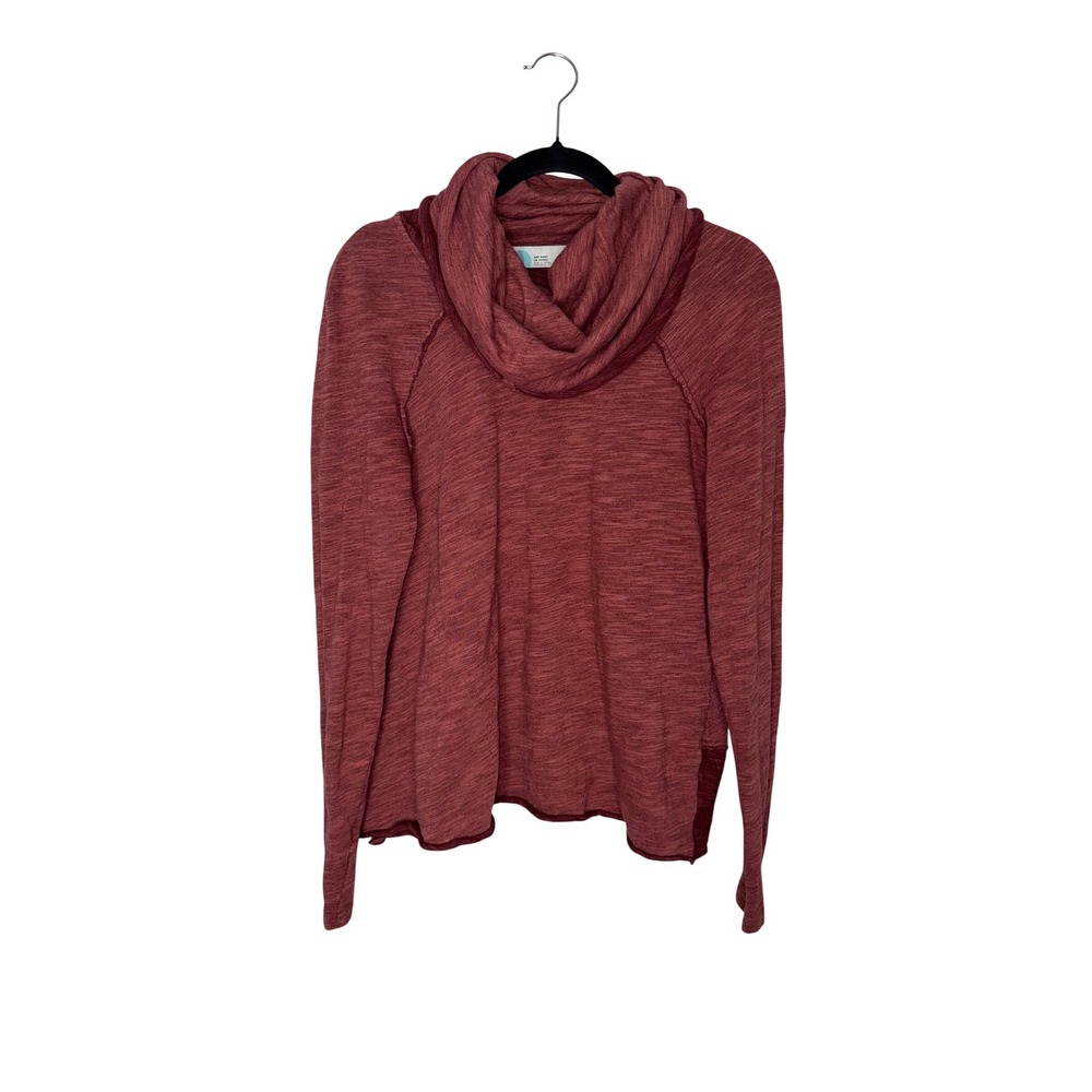 Free People Beach Cowl Neck Pullover Women Medium Burgundy Excellent Slub Knit